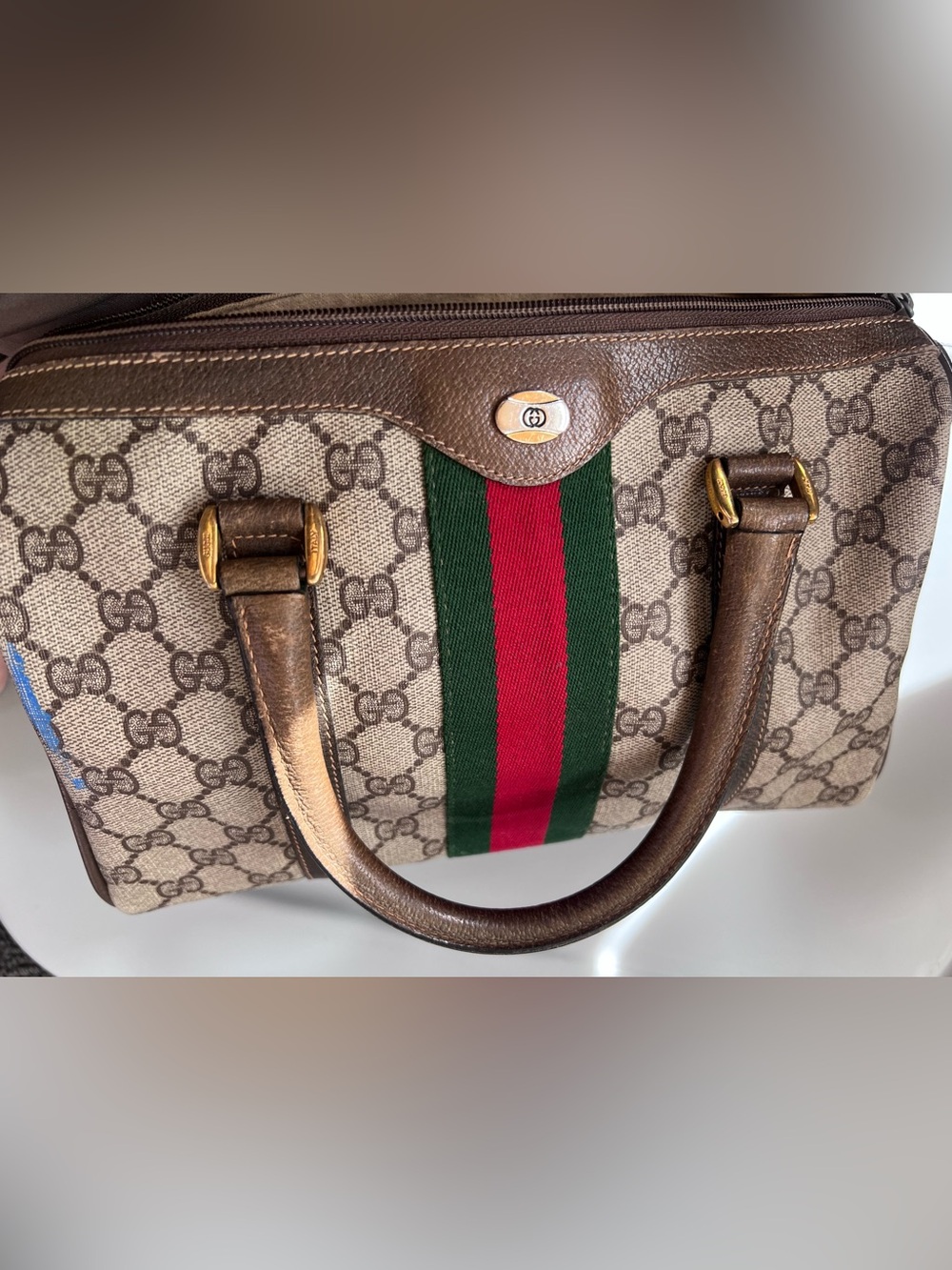 GUCCI vintage satchel doctor bag Monogram GG print purse authentic 1977-1980